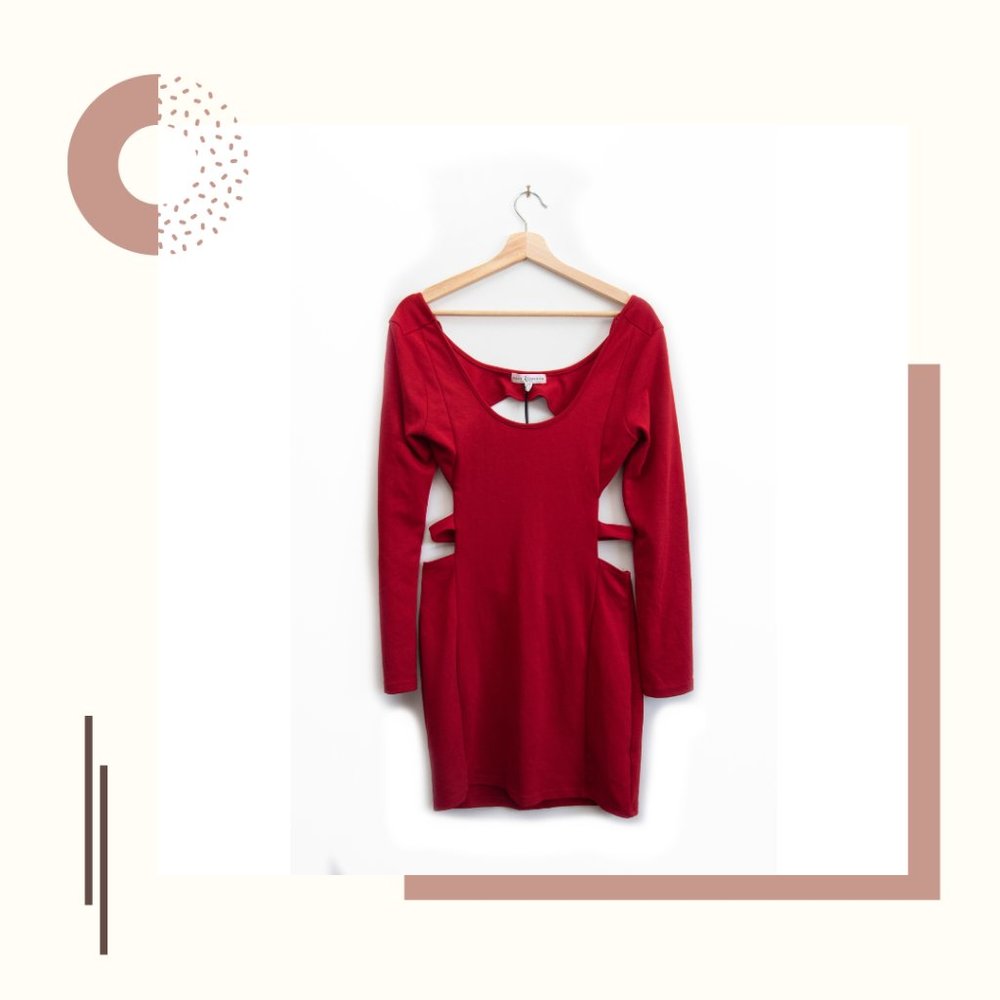 Rare London Red Mini Dress Long Sleeves and Side Cutouts